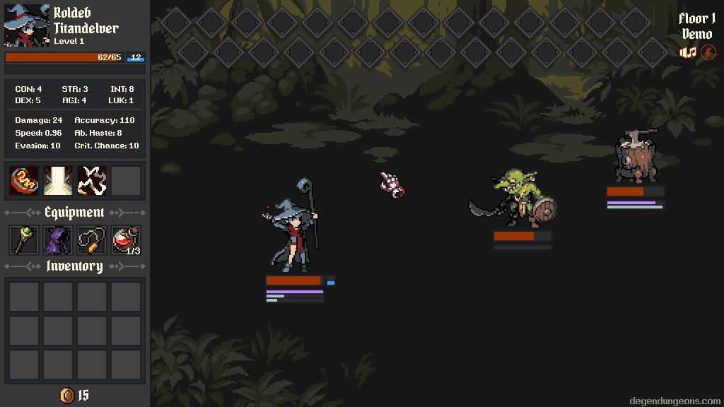 Degen Crawler: a fight during a run